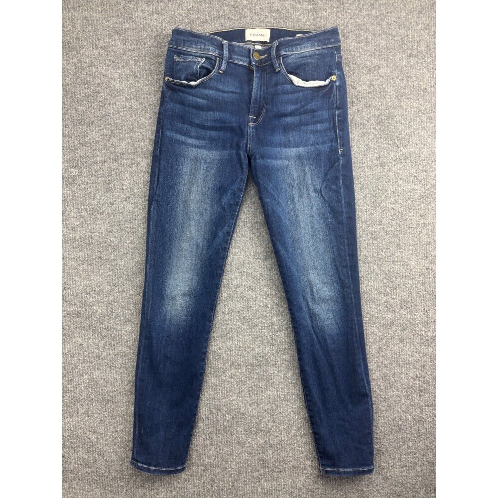 Frame Le Skinny De Jeanne Crop Jeans Women's 28 Blue Denim Dark Wash Stretch USA